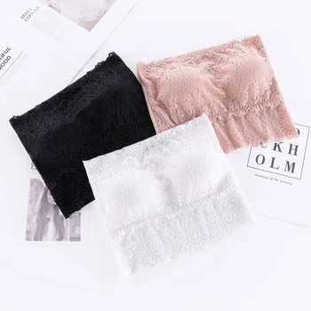 

NEW 3Pcs Fashion Sexy Summer Women Strapless Bra Lace Tube Top Bandeau Crop Solid Seamless Padded Underwear Lingerie