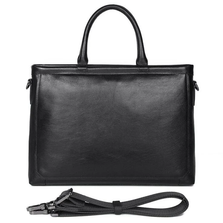 Тонкая мужская сумка на плечо из натуральной кожи, портфель из воловьей кожи, мужская деловая сумка для путешествий, 14 дюймов, сумки для ноутбука, LI-2551 - Цвет: Black