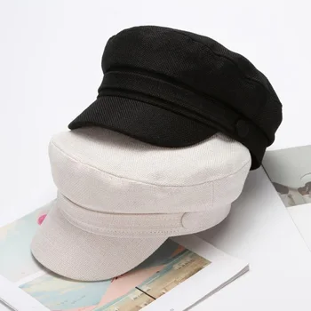 

Fashion lady Cotton linen Military Hat summer Sailor Hats For Women men flat top caps Female travel cadet hat Captain Cap