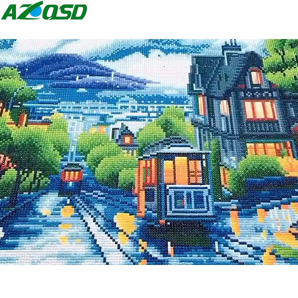 Алмазная картина AZQSD сделай сам со светодиодной подсветкой 40x50 см Зимняя Вышивка
