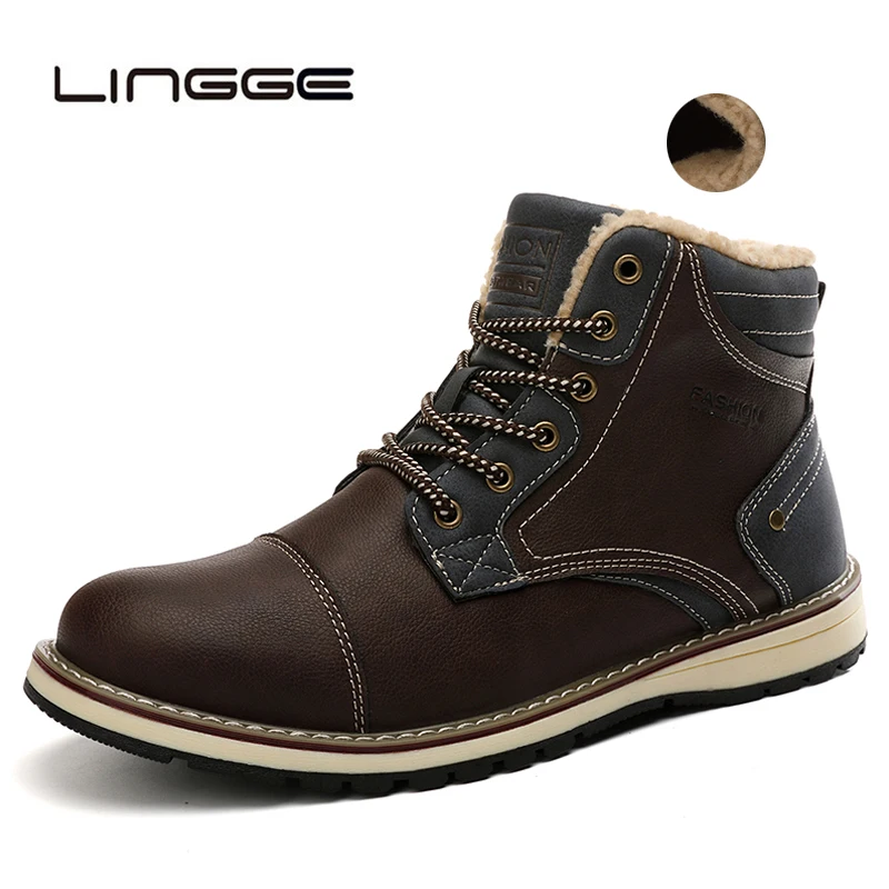 LINGGE Mens Boots Fashion Mens Winter Boots High Top Men Snow Boots Causal Men Ankle Boots Men Work Boots Soft Men Sneakers