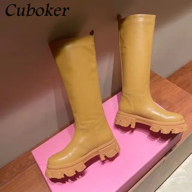 Botas de piel auténtica para mujer, Botas Largas verde grueso con  plataforma hasta la rodilla, 2021|Botas sobre la rodilla| - AliExpress