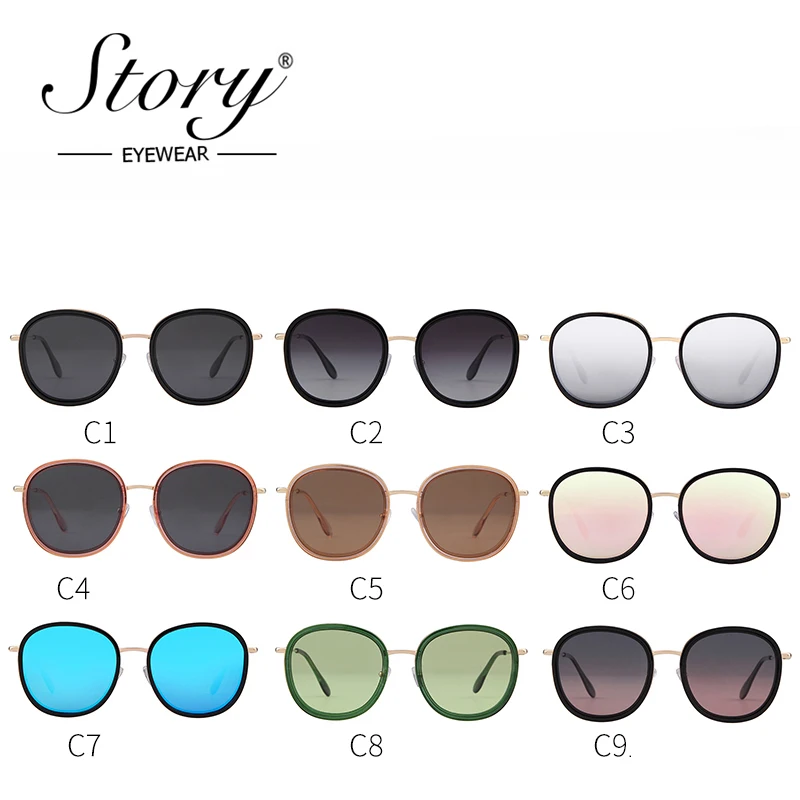 Женские и мужские круглые солнцезащитные очки в оправе STORY брендовые с зелеными