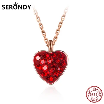 

SERONDY 925 Sterling Silver Heart Red Crystal Pendants Choker Female Necklace For Women's Accessories Jewelry 2020 Gift XL10875