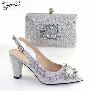 

Latest Silver Wedding/Party High Heel Spring/Autumn Shoes And Evening Handbag Set With Stones CR179, Heel Height 9.3CM 5color