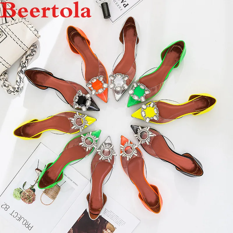 

Transparent PVC Flats Women Shoes Crystal Pointed Toe Candy Colors Shoes Women Slip On Shallow Designer Ladies Shoes Autumn Flat