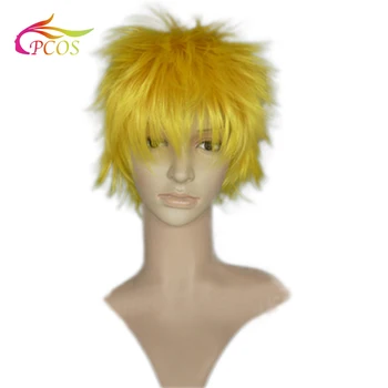

NARUTO Uzumaki Naruto Cosplay Wigs Short Straight for Man Boys Anime Party Heat Resistant Synthetic Yellow Wig +Free Wig Cap