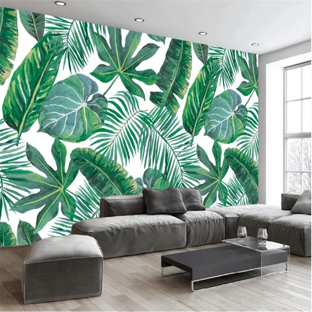 

Milofi custom wallpaper wall covering European hand-painted tropical rainforest banana leaf TV background wall