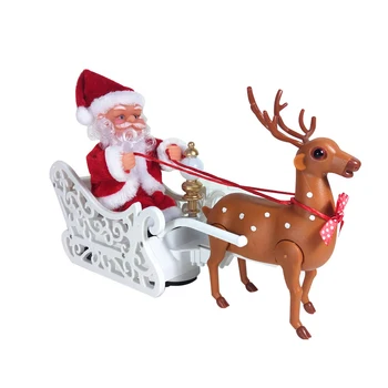 

Electric Santa Claus Doll Elk Sled Toy Walking Music Elk Pull Cart Toy Christmas Decor DEC889