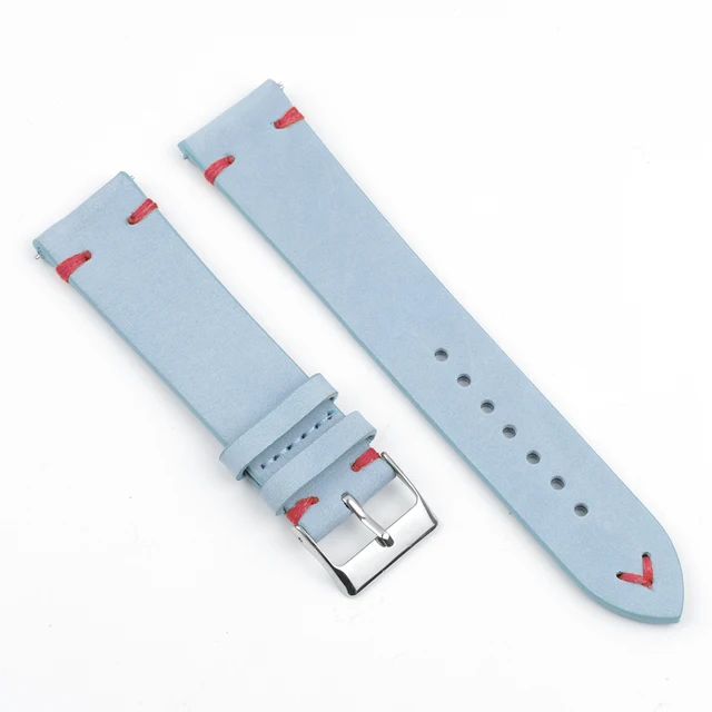 High Quality Suede Leather Vintage Watch Straps Blue Watchbands Replacement Strap for Watch Accessories 18mm 20mm 22mm 24mm Blue-Red Line