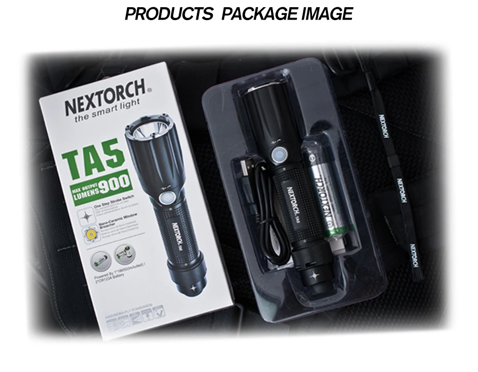 NEXTORCH Flash светильник 18650 батарея 900 Люмен CE RoHS стандарт 6 режимов ударопрочный светодиодный светильник Тактический светильник# TA5