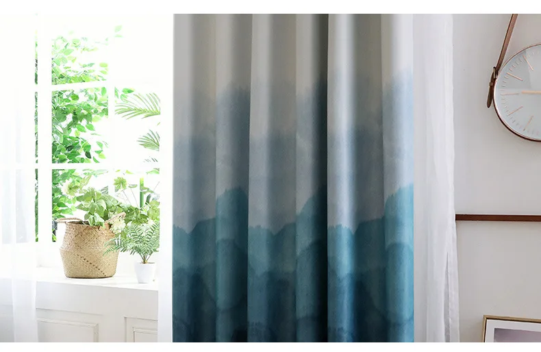 Tiyana Blackout Curtains For Living Room Blue Gradient Curtain Bedroom Window Treatment Panel Elegant White Sheer Tulle HP62X