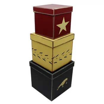 

Primitive Country Cubic Star Crow Cardboard Nesting Boxes, 8/7/6 Inch. Set of 3