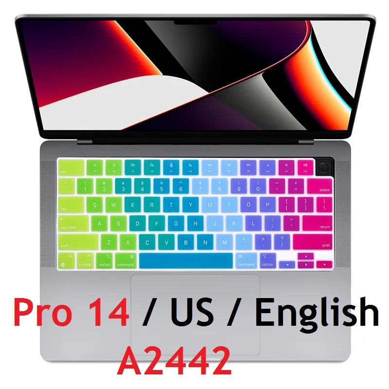 Us English Rainbow Laptop Skin Per Macbook Pro 14 In 2021 M1 A2442 Pro14 Us Keyboard Cover Silicon Per Macbook Pro14 A2442 Skin