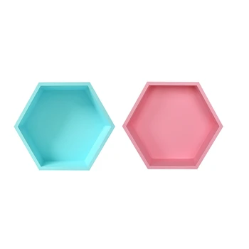 

2x Nursery Kids Room Decoration Shelf Wooden Hexagon Shelves for Baby Child Bedroom Decoration Blue & Pink