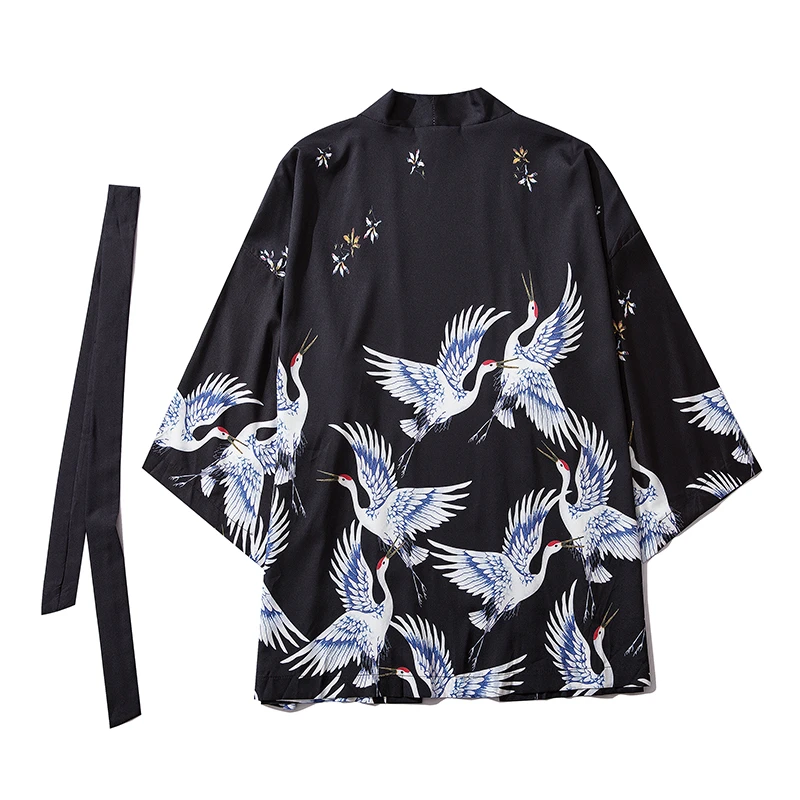 Bebovizi Japanese Style Crane Kimono Tokyo Streetwear Haori Men Women Cardigan Japan Robe Girl Fashion Traditional Asian Clothes