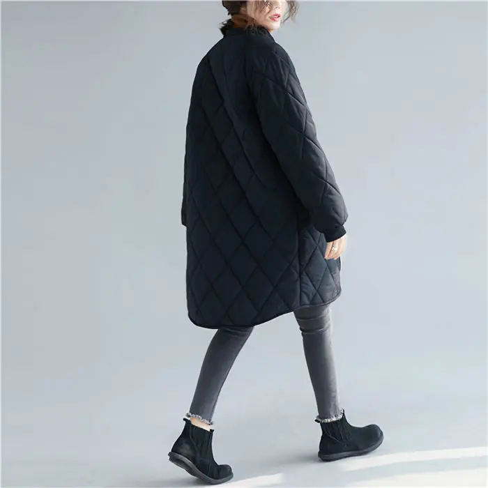 Черная ромбическая хлопковая одежда женская парка с длинными рукавами пальто осень зима большой размер верхняя одежда женская Повседневная Свободная куртка f1539
