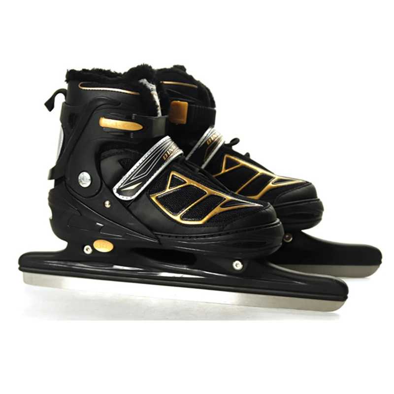 1 пара для взрослых зимние коньки с лезвием для катания на коньках с шариком, обувь для катания на коньках с регулировкой скорости, водонепроницаемая термальная хоккейная обувь для катания на льду для Beginne - Цвет: Style B Black gold M