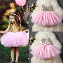 Нарядное платье без рукавов с блестками для маленьких девочек; Детский костюм принцессы с юбкой-пачкой для дня рождения детская одежда для девочек от 1 до 6 лет