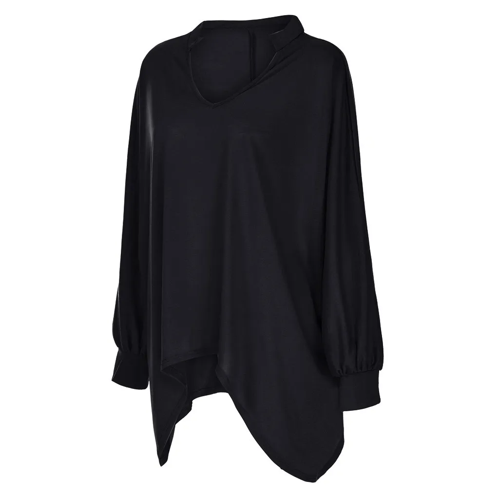 Женская модная хлопковая Свободная рубашка большого размера, осенняя женская рубашка с длинным рукавом, однотонный пуловер с v-образным вырезом, повседневные Высококачественные блузки - Цвет: Black