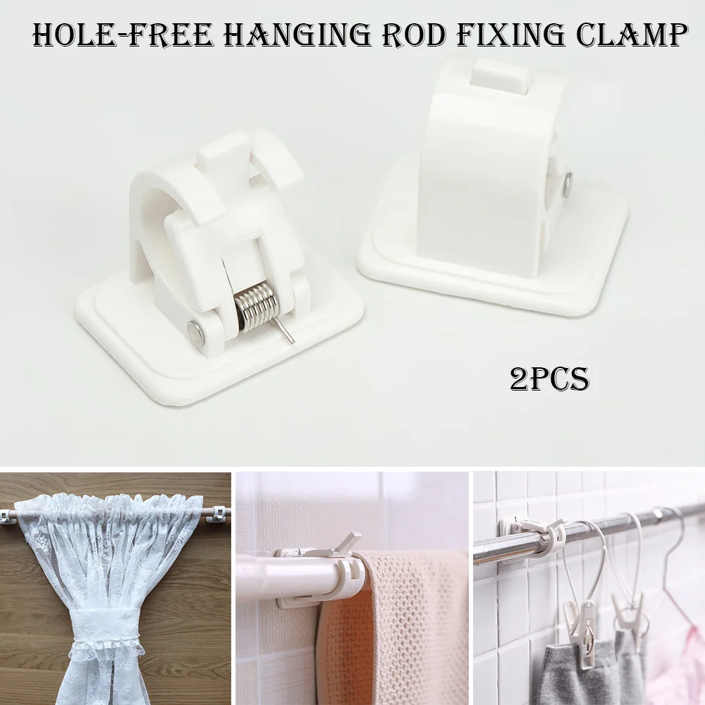 

2Pcs White Hanging Rod Clip Adhesive Wall Curtain Hanging Rod Clamp Hooks Shower Curtain Rod Fixed Clip Hanging Rack Hook Dropsh