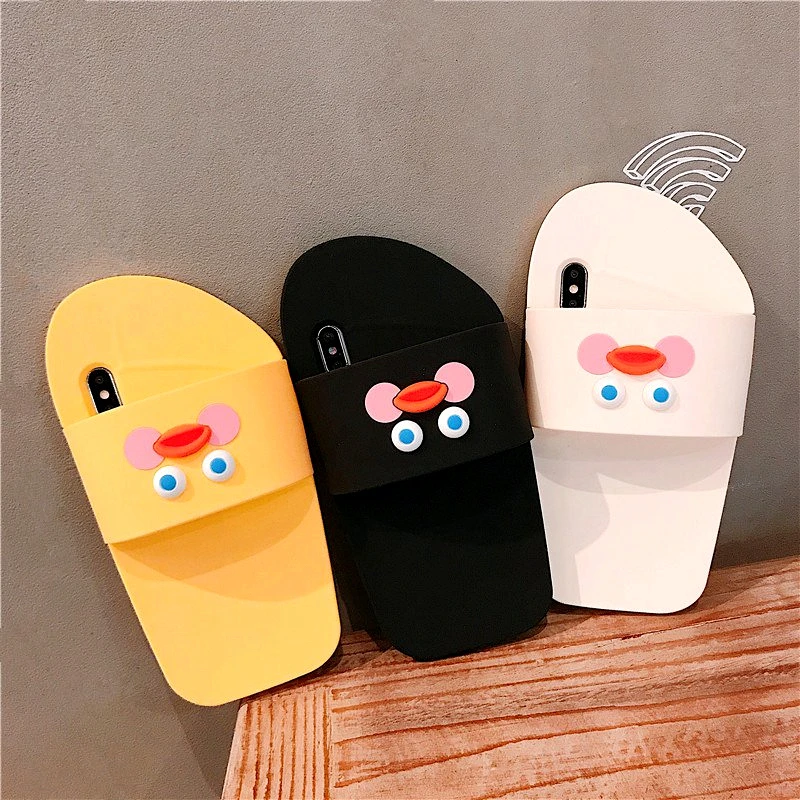 

New 3D Cute Cartoon Slipper Phone Case For iphone 7 Case 8 6 6SPlus X Xr Xs Max X Funny Duck Shoes Soft Silicon Phone Back Cover