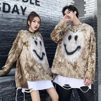 

UNCLEDONJM Smile face T-shirts Men Women 2020 Long Sleeve Casual Cotton Tops Tees Harajuku Streetwear Hip Hop Tshirt KK1319