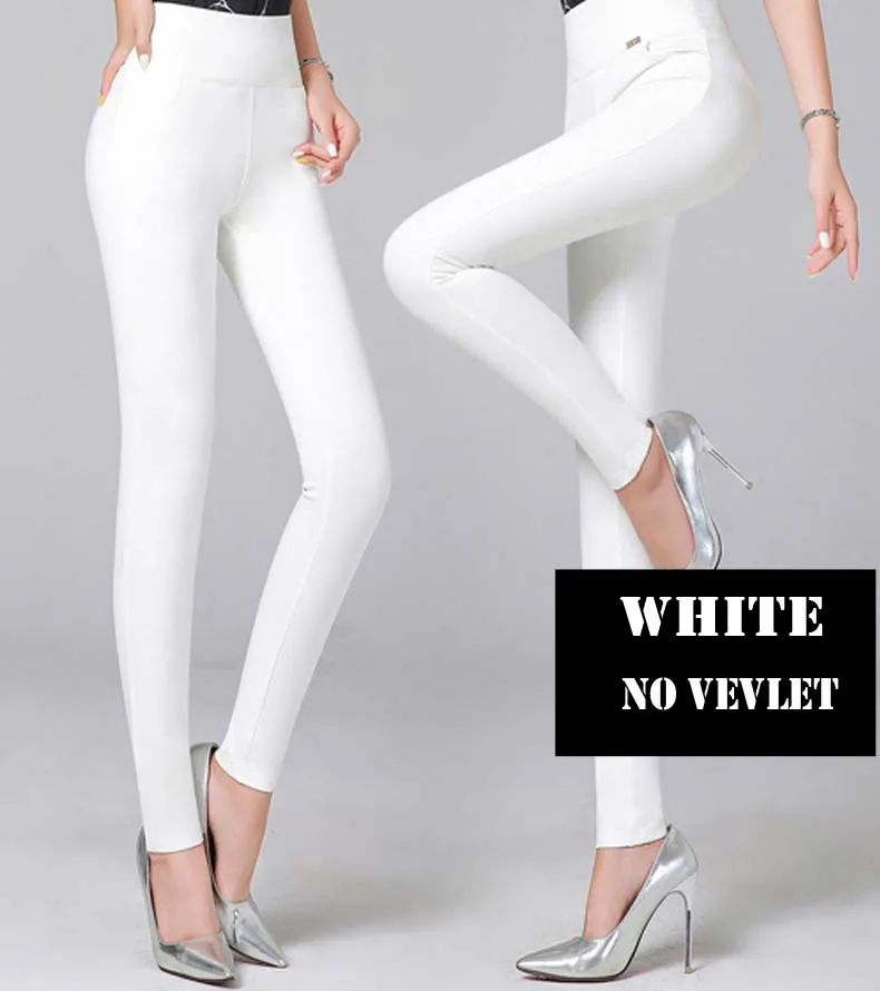 Зимние теплые женские брюки карандаш яркие цвета высокая эластичность женские обтягивающие брюки женские брюки леггинсы плюс размер S-6XL - Цвет: White no velvet