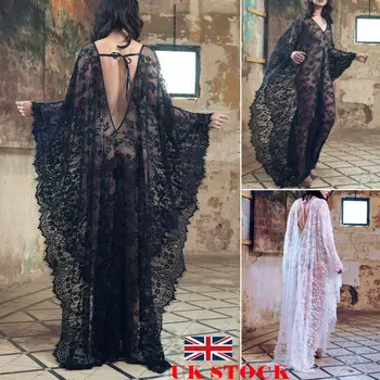 

2019 New Women Lace Chiffon Kimono Beach Bikini Cover Up Wrap Beachwear Mesh Long dress