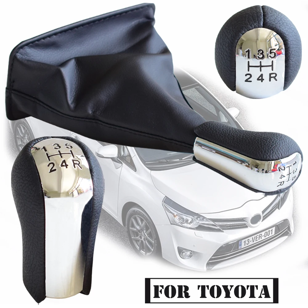 Автомобиль 5 6 скоростей черная кожа Хромированная ручка переключения передач с пылезащитной крышкой для Toyota AYGO Verso Corolla RAV4 AVENSIS VITZ