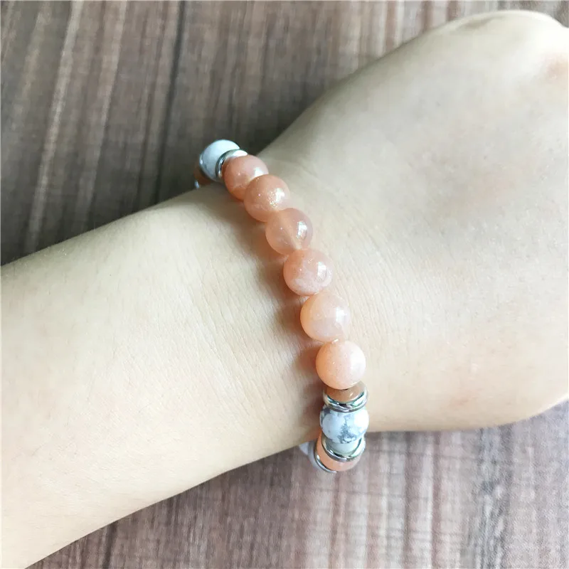 8MM Hohe Qualität Howlite & Sonnenstein Armband Yoga Schmuck Elastische armbänder Handgelenk Mala Armband frauen Geschenk