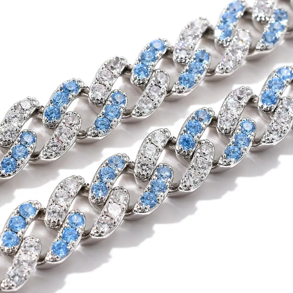 Bling Iced Out 9MM Miami Cuban Chain Micro Pave Blue White Cubic Zirconia Necklace Men Fashion Rock Punk Hip Hop Jewelry Gift | Украшения и