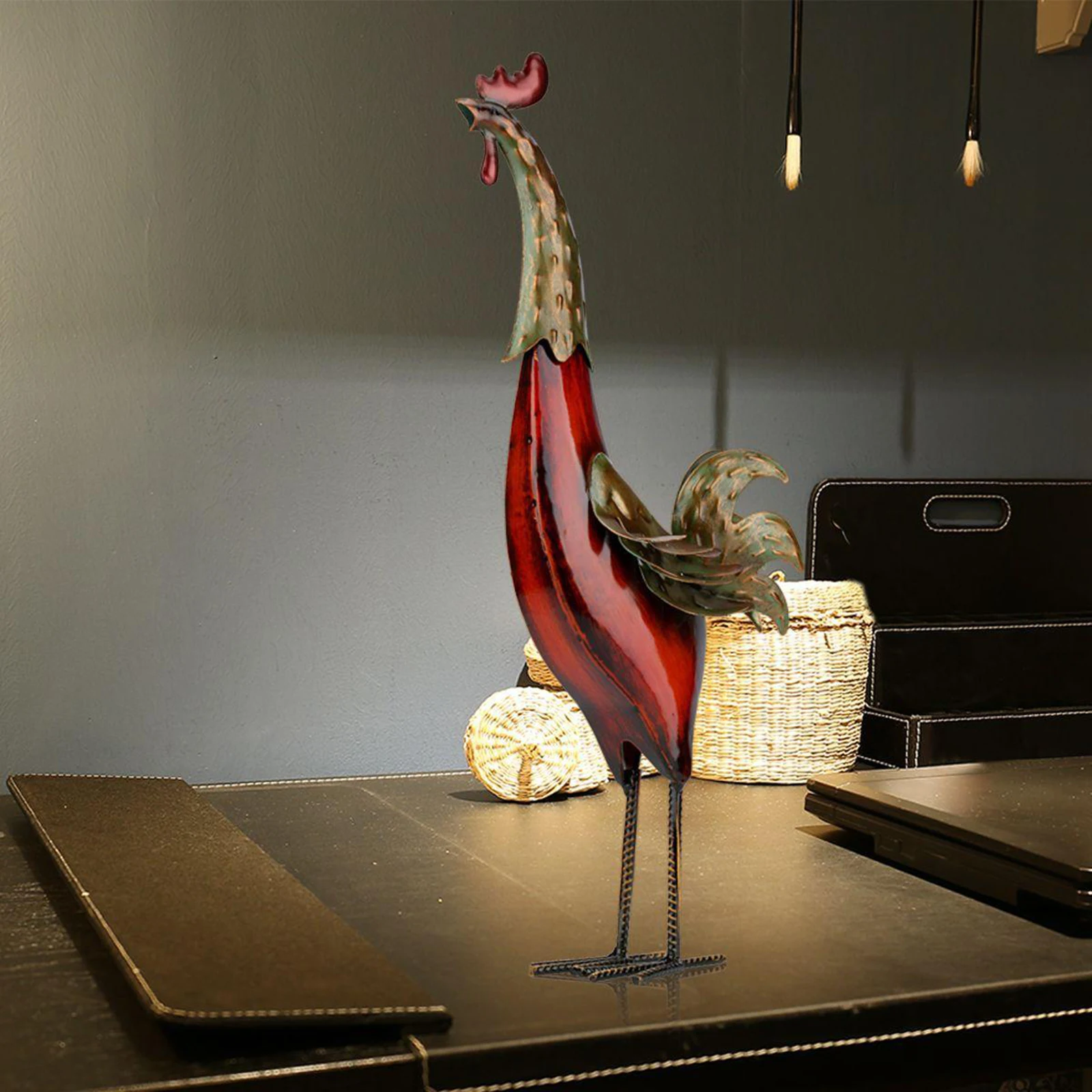 Metal Sculpture Multicolor Iron Rooster Home Furnishing Crafts Office Tabletop Decoration