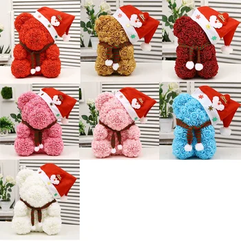 

25cm Christmas PE Bear of Roses Bear Rose Flower Artificial New Year Gifts for Women Valentines Gift