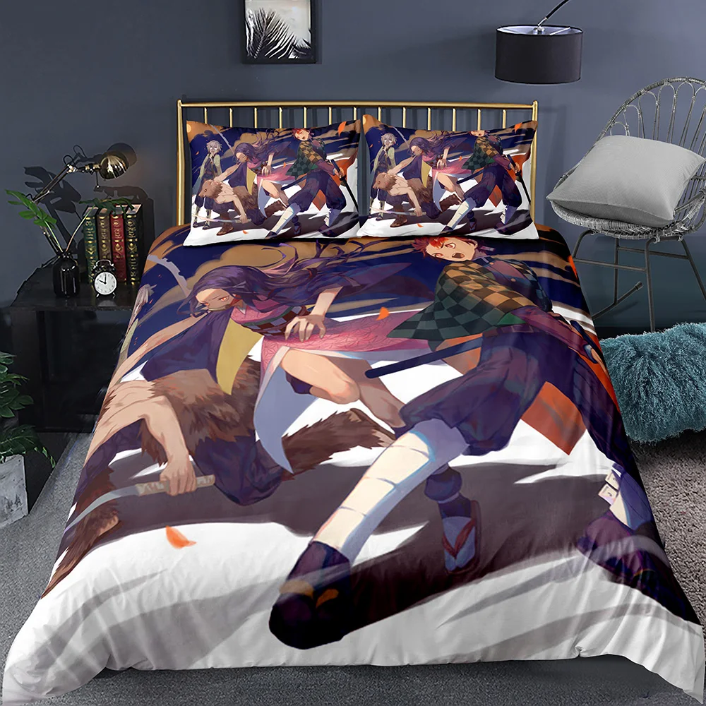Demon Blade Bedding Set 3 Piece Duvet Cover Anime Bed Quilt Cover 3D Printing Bedding Single Double Kids Blue Bed Cover Set