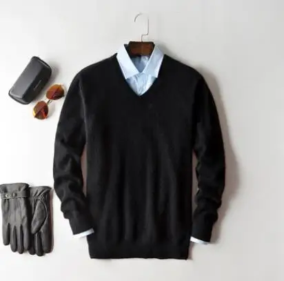 v-neck black Кашемировый свитер, Мужской пуловер, осенняя зимняя одежда, hombre robe pull homme hiver, мужские свитера, trui heren roupas, мужской свитер - Цвет: v-neck black