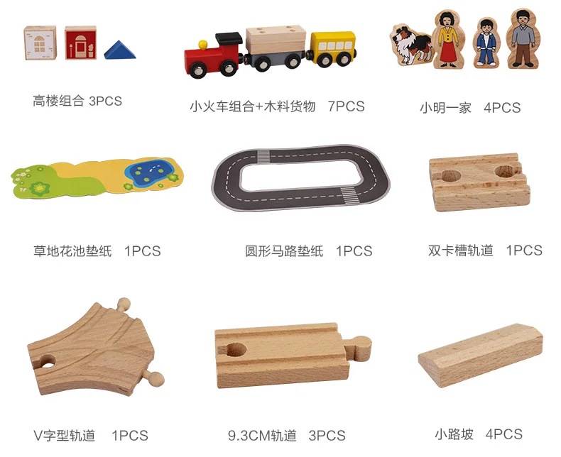 Wood 78 Pieces Small Train Camera Track Car Toy Children DIY Assembled Building Blocks City Traffic Camera Track Scene