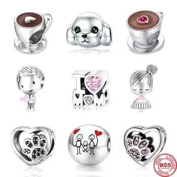 

2020 New boy and girl forever family dog paw i love mom Beads fit Original Pandora Charms Silver 925 Bracelet DIY Women Jewelry