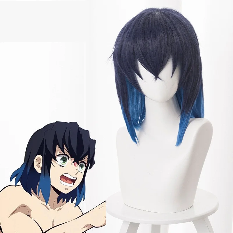 

Anime Demon Slayer: Kimetsu No Yaiba Cosplay Hashibira Inosuke Wigs Blue Heat Resistant Synthetic Hair Cosplay Wigs + Wig Cap