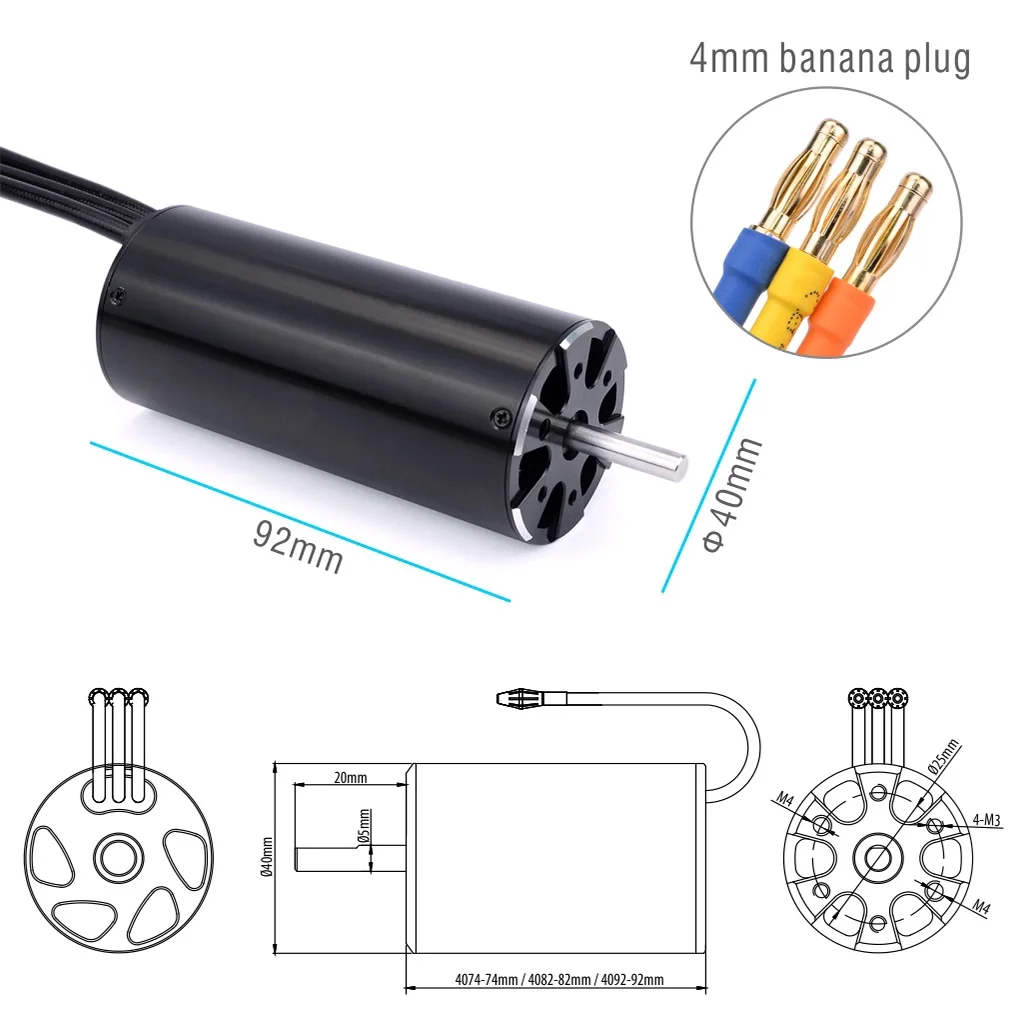 Rocket rc motor 4092 chinese boat engines rc boat brushless motor 1520kv 1250kv 1100kv 920kv 800kv