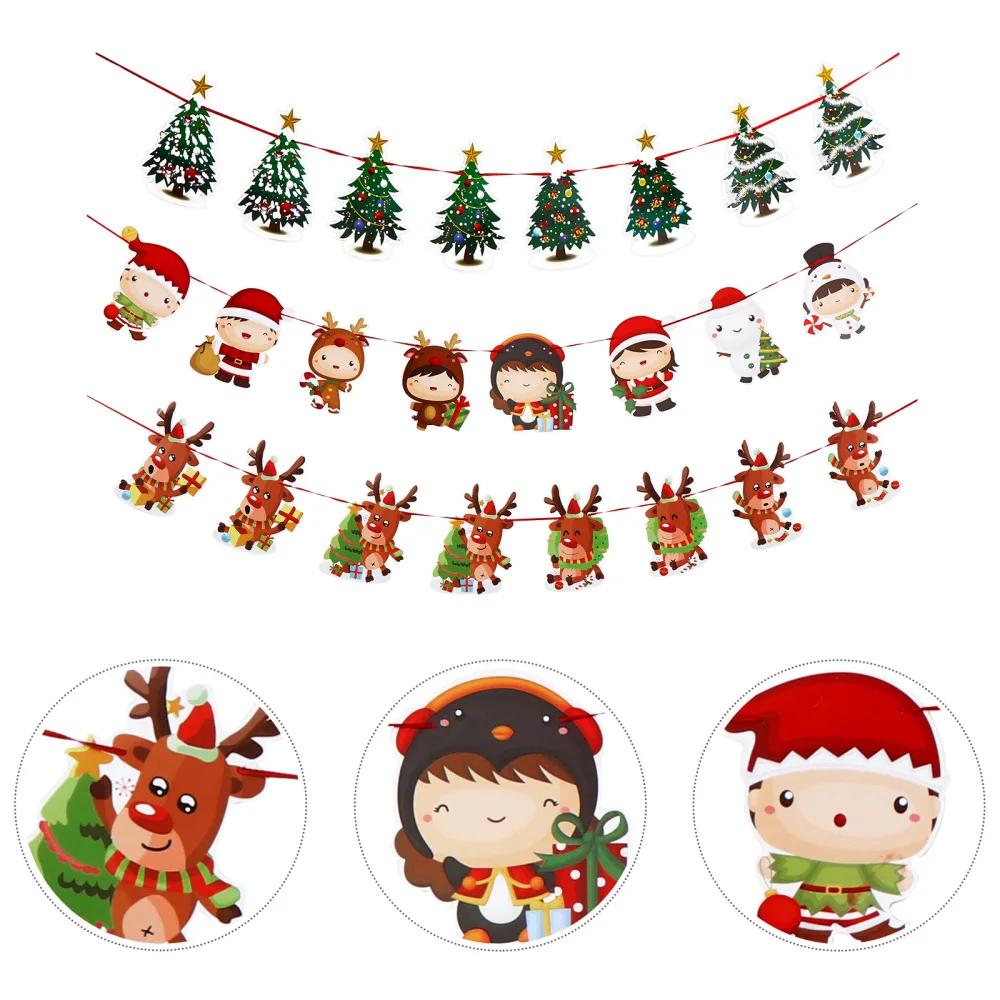 

6 Strips/Set Christmas Flag Xmas Ornament Decorative Banner String Flag