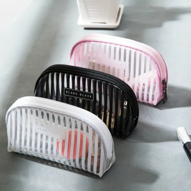 

1 pc Transparent Striped Cosmetic Bag Clear Women Makeup Bag Travel Organizer Toiletry Kit kosmetyczka Dropshipping