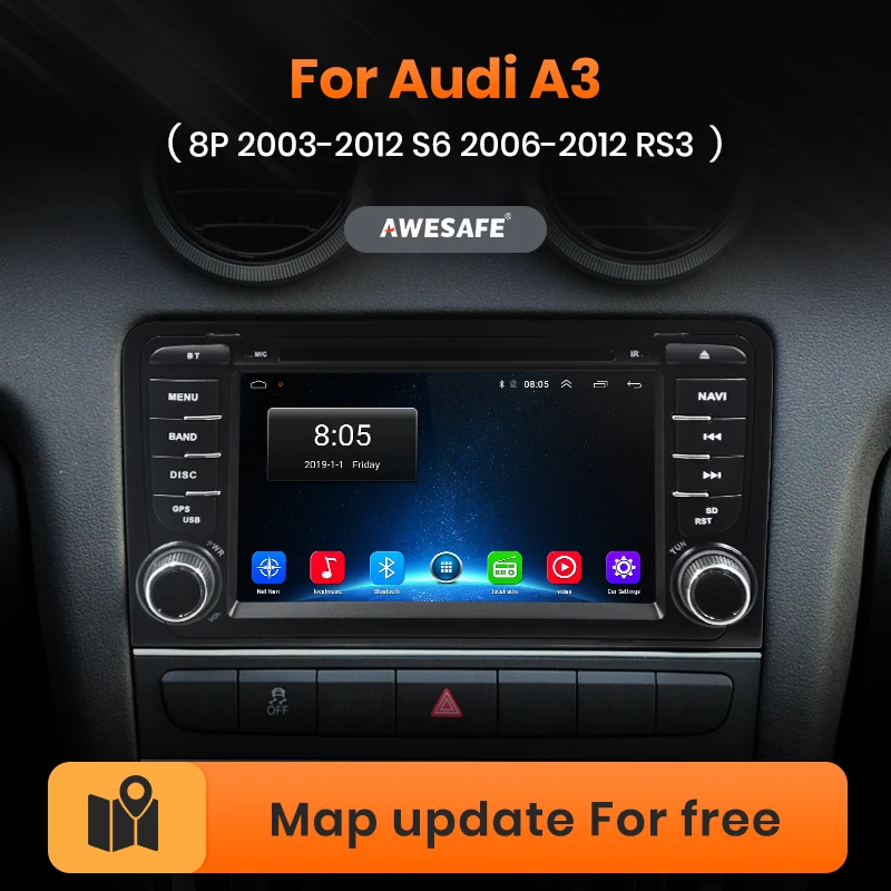 Автомагнитола AWESAFE PX9 для Audi A3 8P 2003 2012 S3 2006 RS3 мультимедийный видеоплеер с GPS разъем