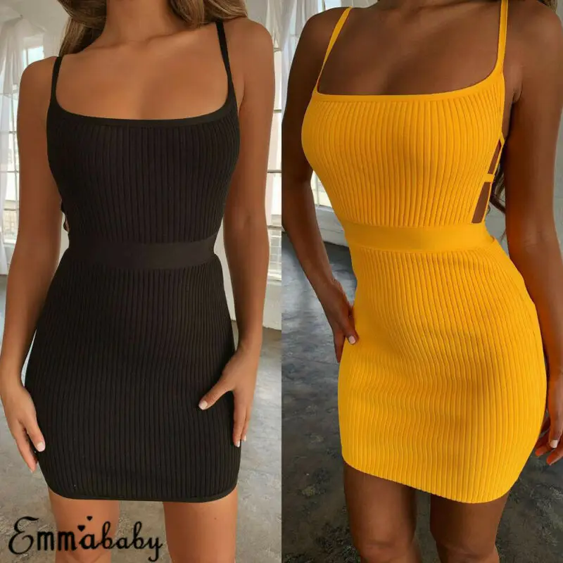 Womens Holiday Strappy Bodycon Dress Ladies Summer Beach Party Mini Sundress | Женская одежда