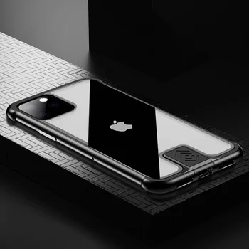 

Metal Glass For iPhone 11 Pro Max Case Lock Metal Frame Shockproof Protective Shell HD Tempered Glass Fully Cover Capa R-JUST