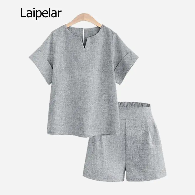 

Женский комплект из двух предметов, повседневный топ из полиэстера и Однотонный женский офисный костюм с коротким рукавом, комплекты для лета и осени