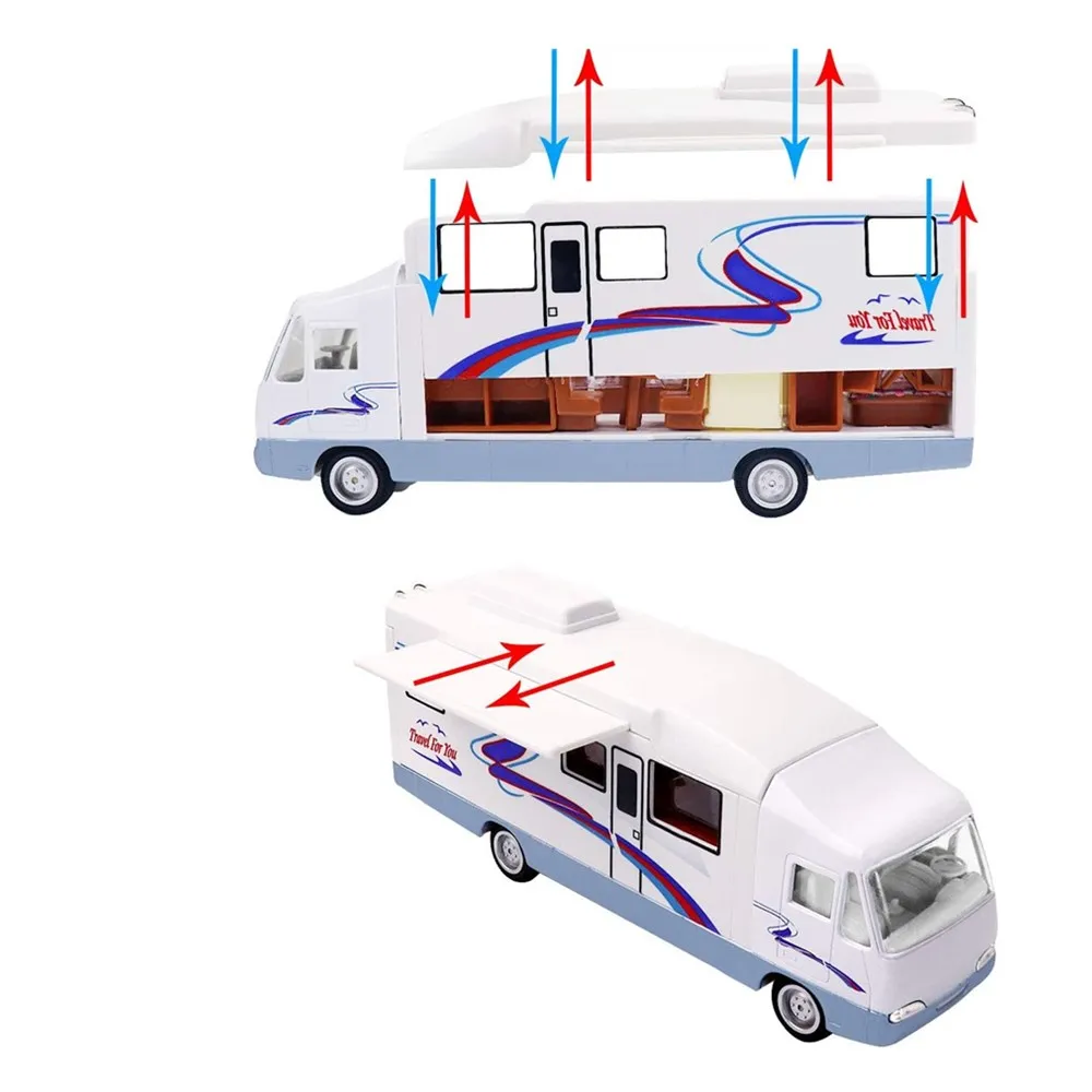 7.6 inch Cool Mini Motorhome Toy Die-cast Pullback Recreational Vehicle Pull Back RV with DIY Holiday Camper Van Model for Kids 4
