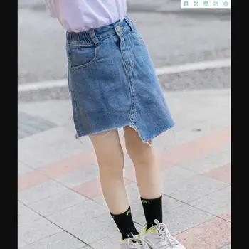 

Girls denim skirts children fashion Asymmetrical mini skirts kids high waist skirts 2020 summer new skirts teenage clothes w1487