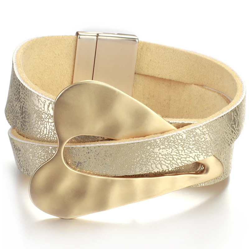 Flashbuy металлическое сердце амулеты кожаные браслеты для женщин модные блестящие основы винтажные Кожаные Браслеты Многослойные браслеты подарок - Окраска металла: 3