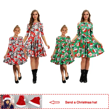 

mother daughter dresses 2019 Autumn family christmas clothes Fashion kids dresses for girls Half christmas pjs matching Dresses